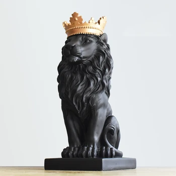 

Statues Ornament Home Decoration Crafts Mascot Modern Office Desktop Figurines Sales Handsome Crown Lion Resin Sculptures Art