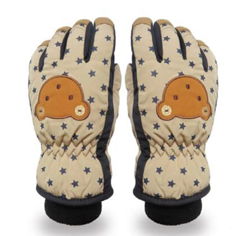 Детские зимние теплые перчатки, ветрозащитные водонепроницаемые теплые перчатки для пальцев от производителя, Мультяшные перчатки для катания на лыжах на весь палец серого цвета