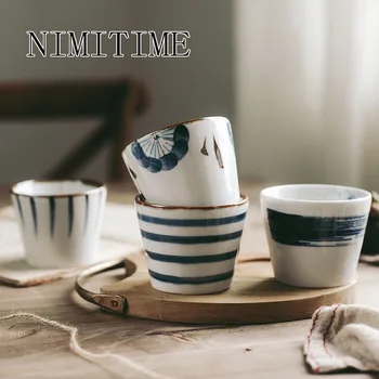 

2PC NIMITIME Japanese Style Ceramic Hand-Painted Tea Cup Water Cup Retro Restaurant Small Coffee Cup Drinkware