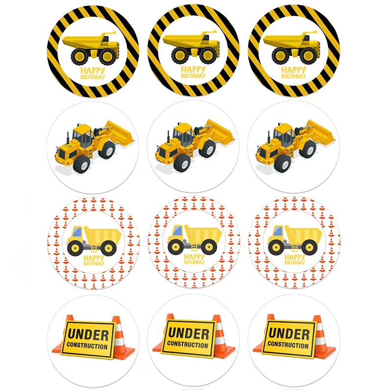 construction trucks party sticker excavator car cupcake gift box invitation birthday party diy decorations kids sticker label party diy decorations aliexpress
