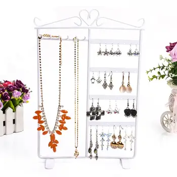 

32 Holes 6 Hooks Metal Jewelry Organizer Necklace Bracelets Earrings Rings Display Stand Holder Show Rack Showing Shelf