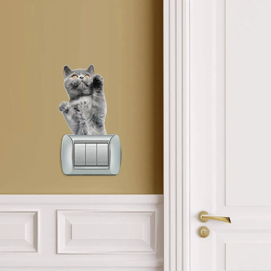 Lovely Cute Little Cat Baby Light Switch Stickers On Wall Art Sketch Laptop Decals for kids Nursery Room Home Decoration Mural (2)