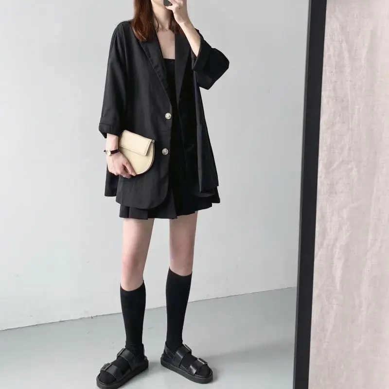 

2019 Store Owner Reserved by Oneself-Paper Sheet People Cover Meat Slimming Loose-Fit Two-Button Fold-down Collar Suit Sun-resis