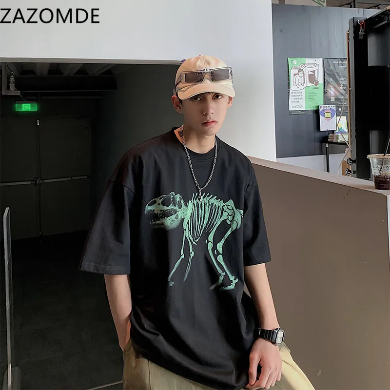 

ZAZOMDE 2022 Gothic summer new ins hip-hop Vintage short-sleeved Harajuka Tees punk letter print loose Man fashion Cool T-shirt