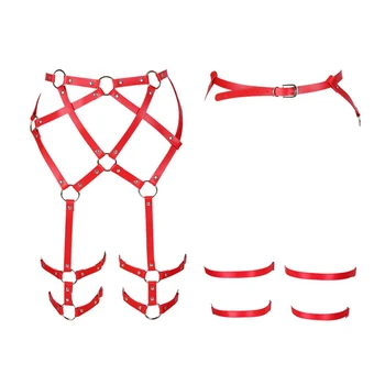 

Hollow out Sexy Leather Garter Belt Harness Red Body Cage High Waist Punk Stockings Party Dance Wear Adjustable Women Lingerie
