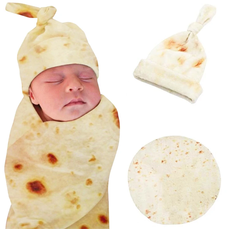 

Burrito Blanket Baby Newborn Flour Tortilla Swaddle Blanket Sleeping Swaddle Wrap Hat Set Mexican Pancake Sleeping Swaddle Gifts