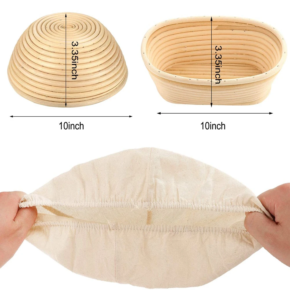 Fermentation Basket Kitchen Tool 6 Pieces 9/10 Inch Oval/Round Bread Fermentation Basket Cloth Lining Dough Basket Cover Fermentation Cloth For Cake