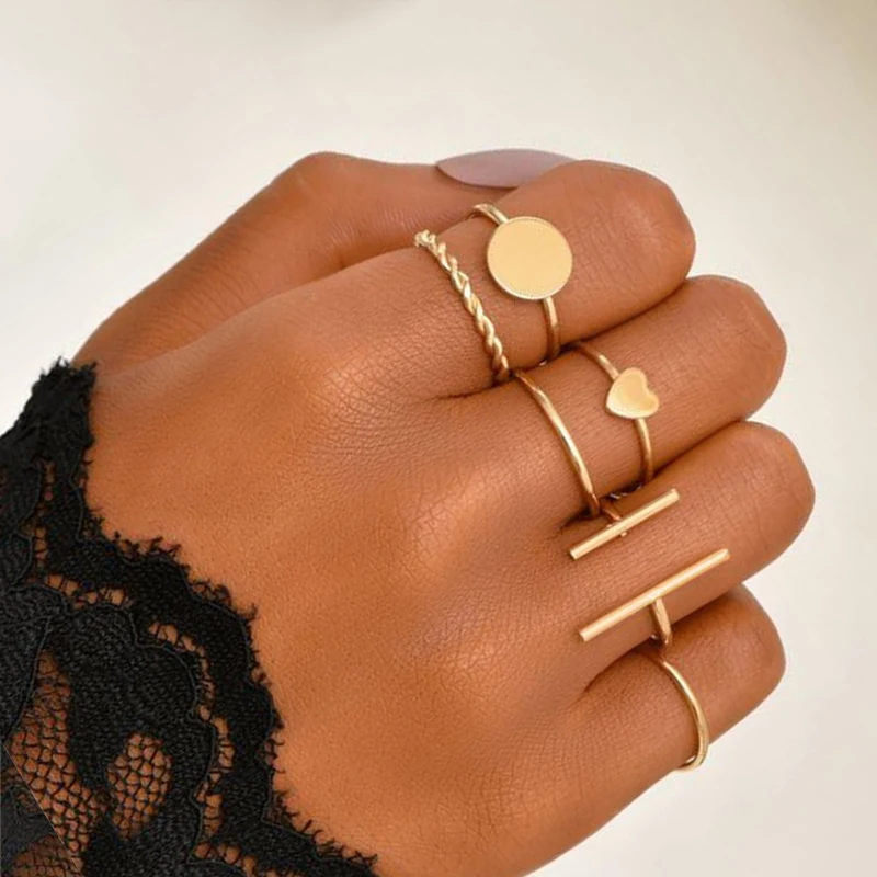 Metal Bead Punk Ring Set Sliver Gold Color Hip Pop For Women Vintage Spiral Multilayer ringChunky Knuckle Joint Jewelry Gift