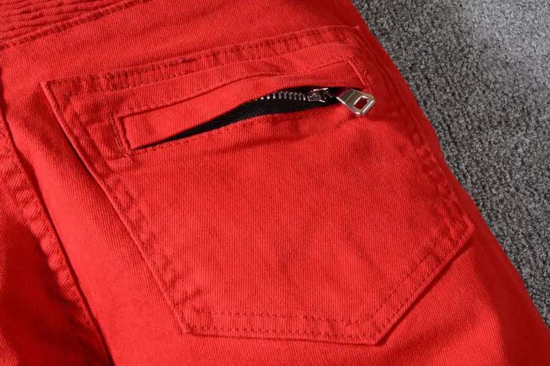 Высокая уличная мода мужские джинсы соединены Slim Fit Брюки карго большого размера 29-42 белый красный цвет хип хоп мужские джинсы в байкерском стиле homme