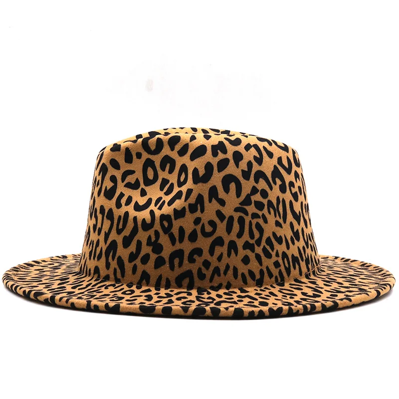 Chapeau en feutre de laine pour femmes et hommes, à large bord, avec fond rouge léopard, chapeau de fête, Trilby Jazz église, Patchwork, Panama