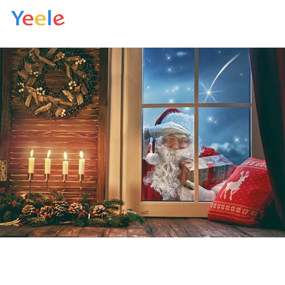 

Christmas Backdrop Window Santa Claus Candle Ring Pine Photography Background For Photo Studio Baby Portrait Photobooth Vinyl