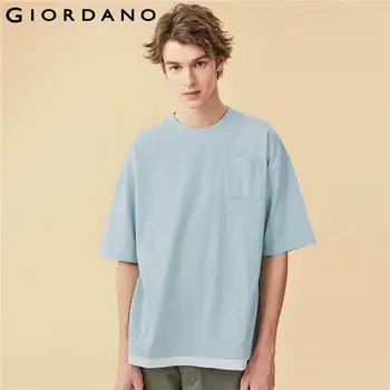 

Giordano Men T Shirts Drop Shoulder Fake 2 Piece Tee Shirts Short Sleeves Patch Pocket Loose Camiseta Masculina 13020210