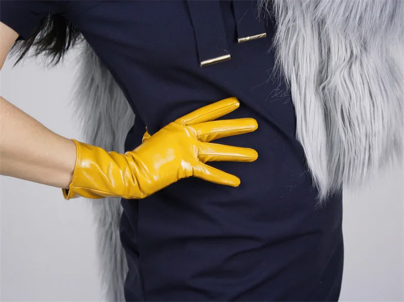 Лакированная кожа перчатки женский средний и длинная куртка с секциями Синтетическая кожа 28 см длинные женские перчатки имитация