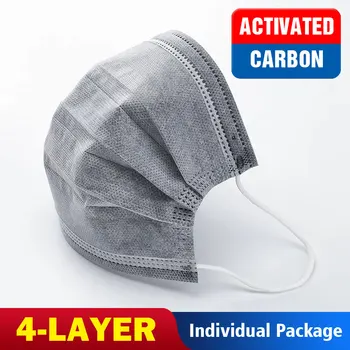 

Activated Carbon Disposable Face Mask 4 Layers Individually Packaged Breathable Masks Thickened Adult Face Mouth Masks In Stock