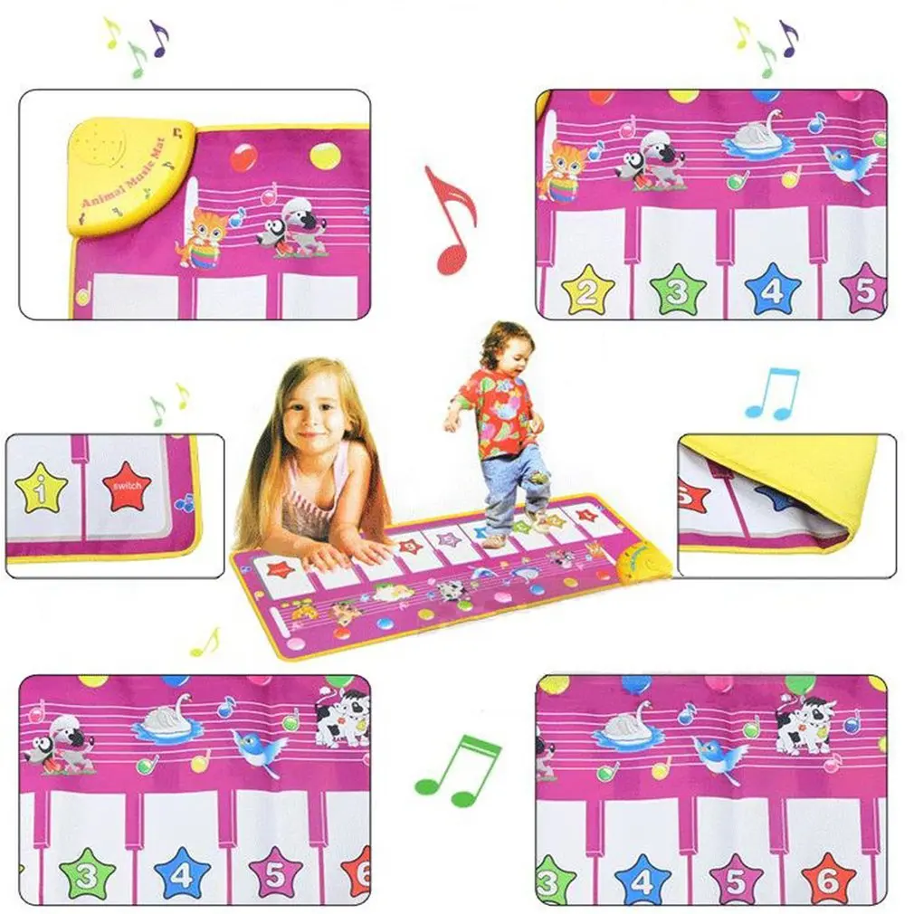 Детские ползунки с сенсорным экраном для игры на пианино с клавиатурой, музыкальный коврик и милые животные, пение, музыкальный ковер, Мультяшные коврики для животных