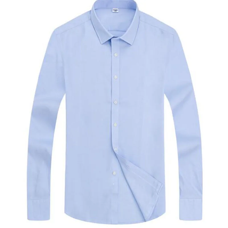 Для мужчин с длинным рукавом высокого Класс Однобортный Slim Fit Чистый Хлопковое платье рубашки Camisa, высокое качество стирай и носи; рубашки ткань