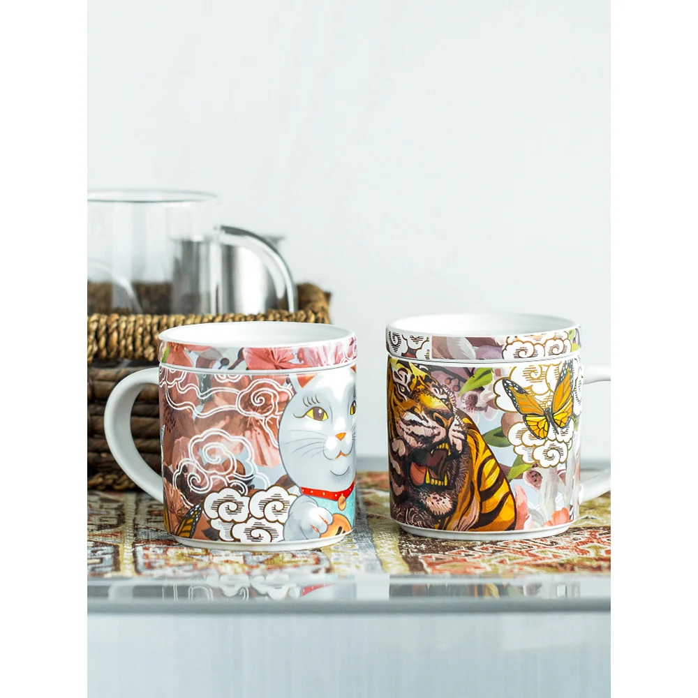 Ceramic Coffee Mug Ins Popular Cartoon Tiger Cat Printed 430ml Big Capacity Cups And Mugs With Lid Gift Box Breakfast Drinkware Mugs Aliexpress