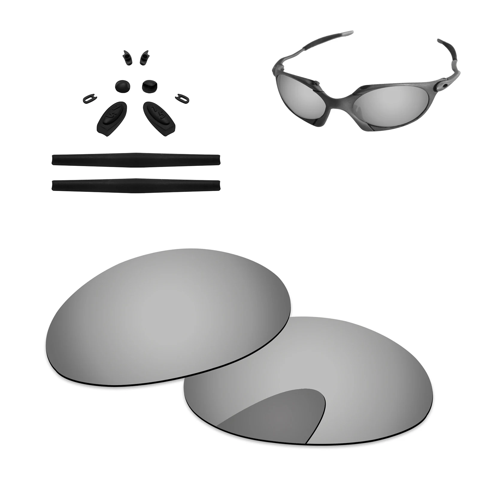 Chrome Silver PapaViva Polarized Replacement Lenses and Black Ear Socks& Nose Pads for Authentic Romeo 1 Sunglasses- Multiple Options - Цвет линз: Chrome Silver