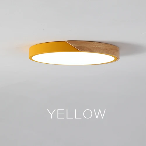 LED Ceiling Light Modern Nordic colorful Round Lamp Wooden Home Living Room Bedroom  Surface Mounted Lighting Fixture Remote Yellow Round