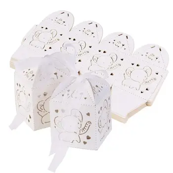 

50pcs Elephant Project Wedding Baptism Boxes Dragees Boxes Table Box Decoration Candy Gift Box Wedding Decoration (White)
