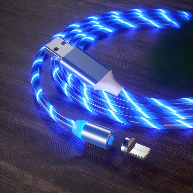 1m Magnetic charging Mobile Phone Cable USB Type C Flow Luminous Lighting Data Wire for Samsung Huawei LED Micro Kable