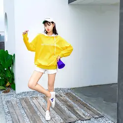 Маленькая толстовка с капюшоном с желтой уткой на весну и осень, коллекция 2019 года, корейский стиль, длинный рукав, свободный крой, с