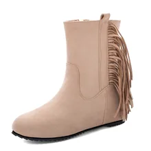 SAGACE, модные женские замшевые однотонные сапоги-трубы с кисточками обувь, увеличивающая рост зимние ботинки на молнии, женская кожаная обувь на плоской подошве