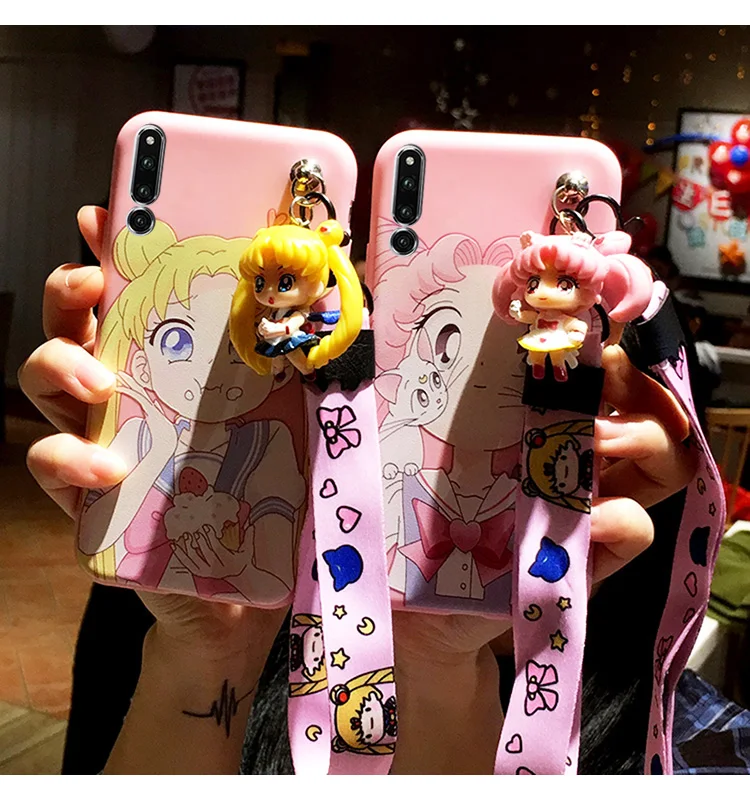 

Mate 30 3D Sailor Moon phone case For Huawei mate20 20X 5G 20pro P20 pro Nova5/4/3 Honor 20 8X Max Cartoon back cover+toy+strap