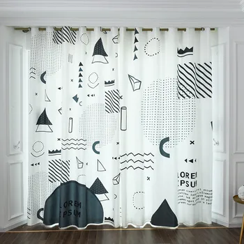 

Simple White Blackout Curtain Custom Digital Print Geometric Pattern Thermal Insulated Window Curtain Living Room Bedroom Drapes