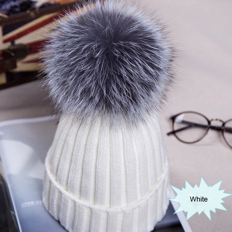 Winter Warm Female Fur Pom Poms hat Spring Hat For Women Girl 's Hat Knitted Beanies Cap Hat Thick Women Skullies Beanies