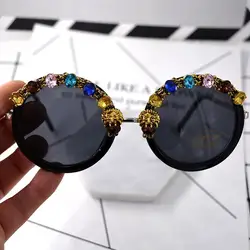 Роскошные круглые женские солнцезащитные очки ручной работы с бриллиантами 2019, Винтажные Солнцезащитные очки с резным цветком, женские
