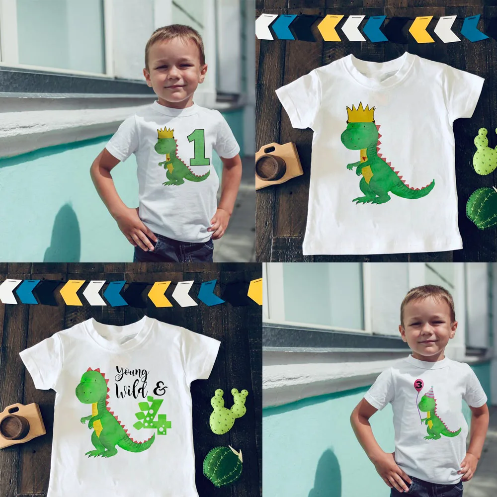 Dinosaure anniversaire chemise 1st anniversaire T-Shirt anniversaire sauvage un T-Shirt dinosaure fête chemise dinosaure thème cadeau garçons mode T-Shirt