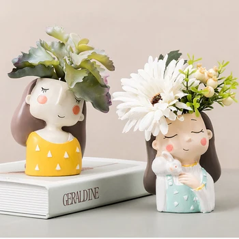 

Nordic Art Resin Simulation Green Plant Potted Figure Statue Crafts Ornaments Simple Room Desk Living Room Shelf Plant Ornaments