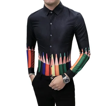 

Retro Floral Printed Man Casual Shirts Fashion Pencils Printing Classic Male Dress Shirt Party Club Men's Long Sleeve Clothing