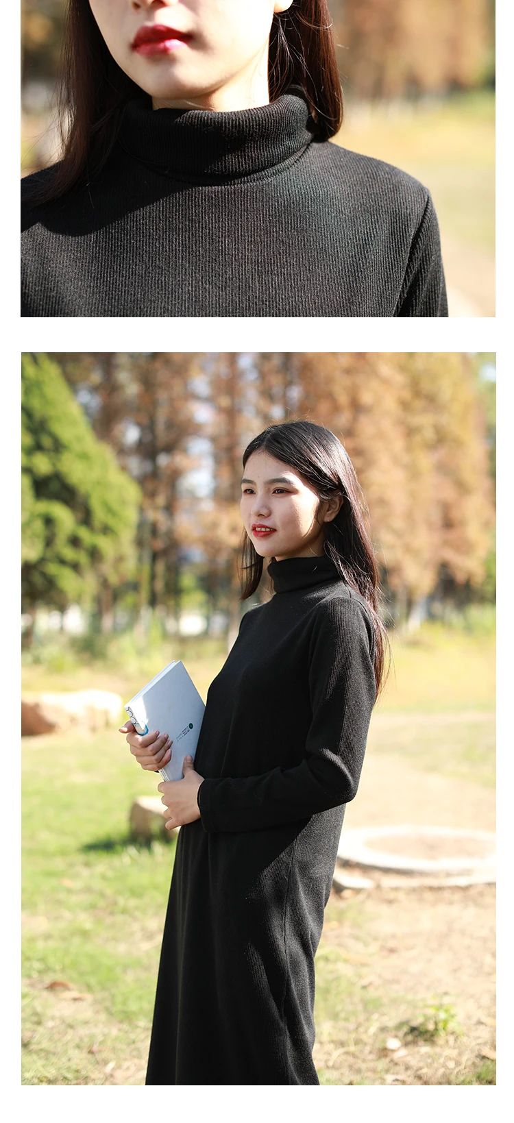 LZJN 2019 Autumn Winter Full Sleeve Women Knitted Turtleneck Sweater Dress Mid-length Female Knit bottoming Shirt Black 4 Colors (22)