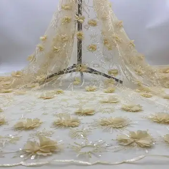 

Luxury African 3D Flowers Tulle Lace Fabric High Quality Nigerian Swiss Mesh Lace Fabrics 5Yards Apply to Wedding Party A-1180
