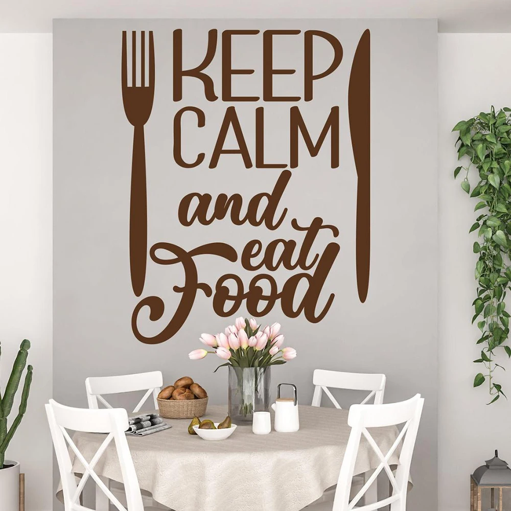 restaurantQuotewalldecaldiningroomdecorkeepcalmandeatfood