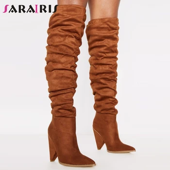 

SARAIRIS 33-43 New Kid Suede Boots Women Fashion Pointed Toe Ladies High Heels Shoes Woman Party Ol Sexy Over The Knee Boots