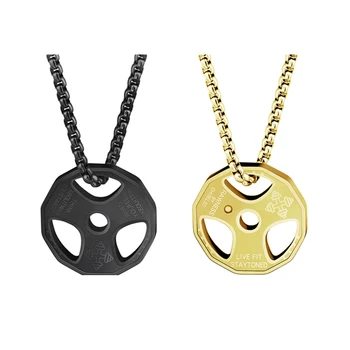 

2 Set Stainless Steel Fitness Necklace Cool Weight Plate Pendant Barbell Dumbbell Weightlifting Bodybuilding Crossfit Sports Jew