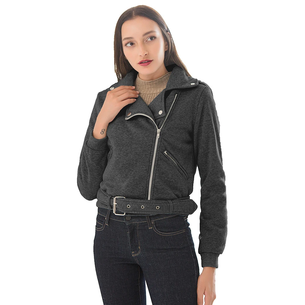 Bonjean/женская короткая куртка осенние пальто и верхняя одежда тонкая куртка с отложным воротником и поясом с длинным рукавом Красная куртка BJ1708 - Цвет: Dark Gray