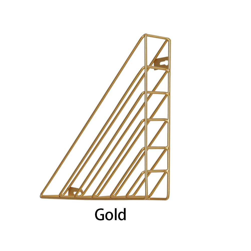 Gold Металлическая настенная полка треугольник настенный Декор журнал стеллаж для хранения книг ремесла Дисплей Стенд настенные полки украшение дома - Цвет: Gold
