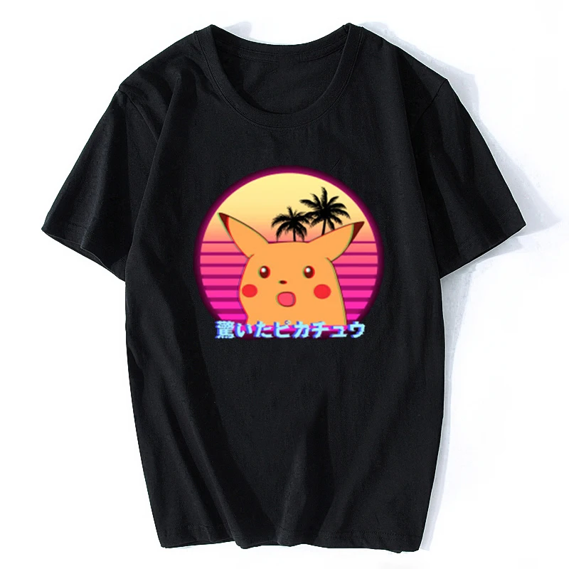 

Surprised Pikachu Vaporwave Japanese Cotton Men Cool Anime Pokemon T-shirt Aesthetic Harajuku Streetwear Camisetas Hombre