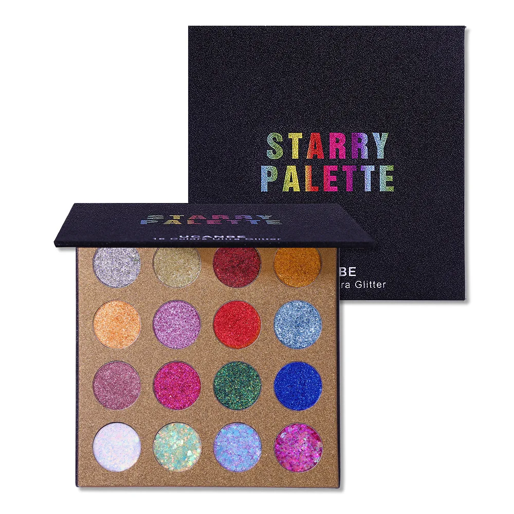 16 Color Glitter Eyeshadow Palette 4 Chunky Gel Glitter 12 Pressed Shimmer Eye Shadows Long Lasting Face Body Glitter Powder