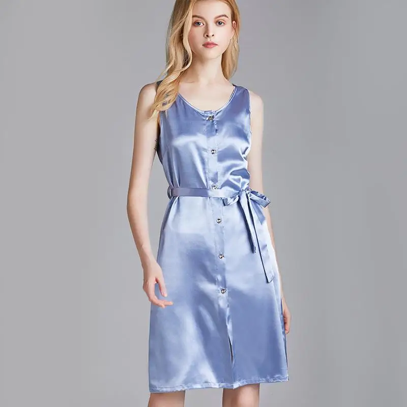 Повседневный халат, ночная рубашка для женщин, весна-лето, новая одежда для сна, домашняя одежда, атласное шелковое платье-кимоно, домашний халат с поясом - Цвет: Blue