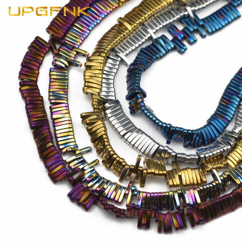 

UPGFNK Natural Double Hole Gold Color rectangle Hematite Stone Spacer Loose Beads For Jewelry Making Beads DIY Bracelet 5x1mm