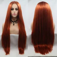 BM длинные прямые синтетические волосы 1*4 парик фронта шнурка оранжевый красный термостойкие волокна волос средний пробор для женщин парики на каждый день