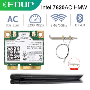 

EDUP 1200Mbps PCIE WiFi Adapter Dual Band AC Intel 7260 7260HMW 2.4Ghz/5Ghz Bluetooth Wireless Mini PCI Express WiFi Card 6Dbi