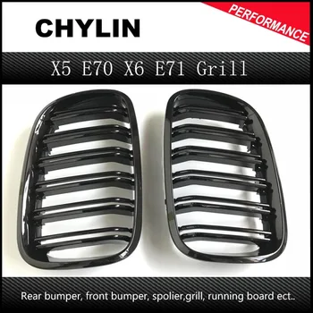 

ABS Gloss Black Car Front Bumper Double Slat Grill Grille for BMW E70 X5 E71 X6 SUV 4 Door 2007 - 2013 2PC