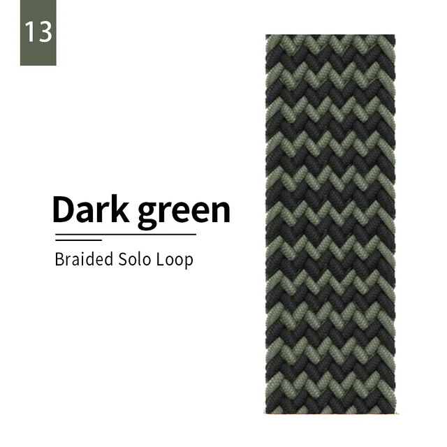 Braided Solo Loop strap for Apple watch band 44mm 40mm Elastic Wristband Bracelet on iwatch Se Series 7 6543 42mm 38mm 41mm 45mm 13 dark green