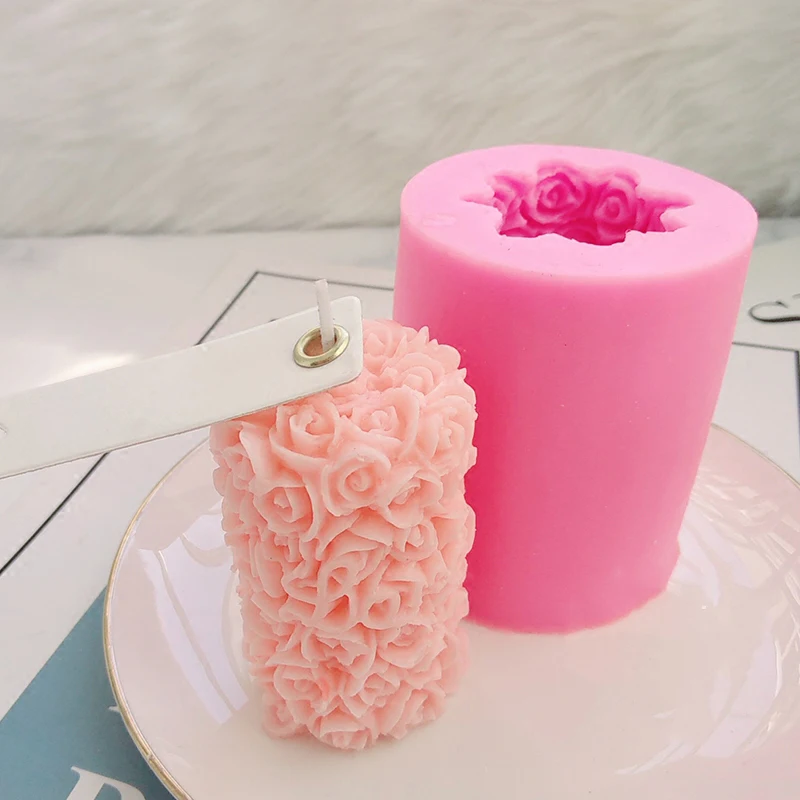 

3D Rose Flower Candle Silicone Mold DIY Gypsum Plaster Mould Cylinder Shape Silicone Soap Candle Molds